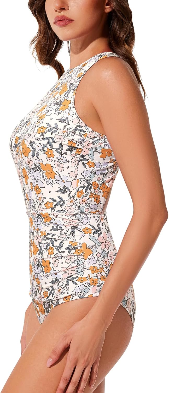 RXRXCOCO Women's Tummy Control One Piece Swimsuit Ruched High Neck Full Coverage 2026 Bathing Suit Swimwear - Image 3