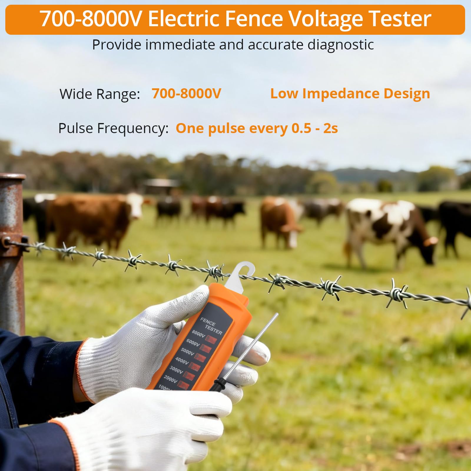Neoteck 700-8000V Electric Fence Voltage Tester with 8 Neon Indicator Light — Amazon image 2