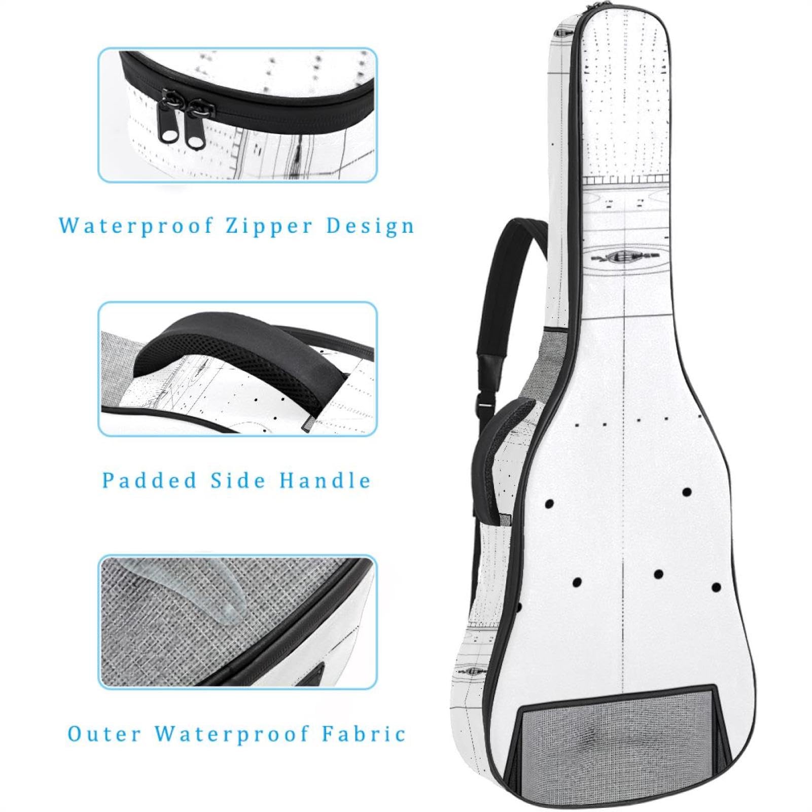 Eishockey-Stadion-Akustikgitarrentasche mit 2 Taschen, verstellbarem Schultergurt und Rückenaufhänger, geeignet für E-Gitarren, Bassgitarren und klassische Gitarren, Eishockey-Stadion, 42.9x16.9x4.7
