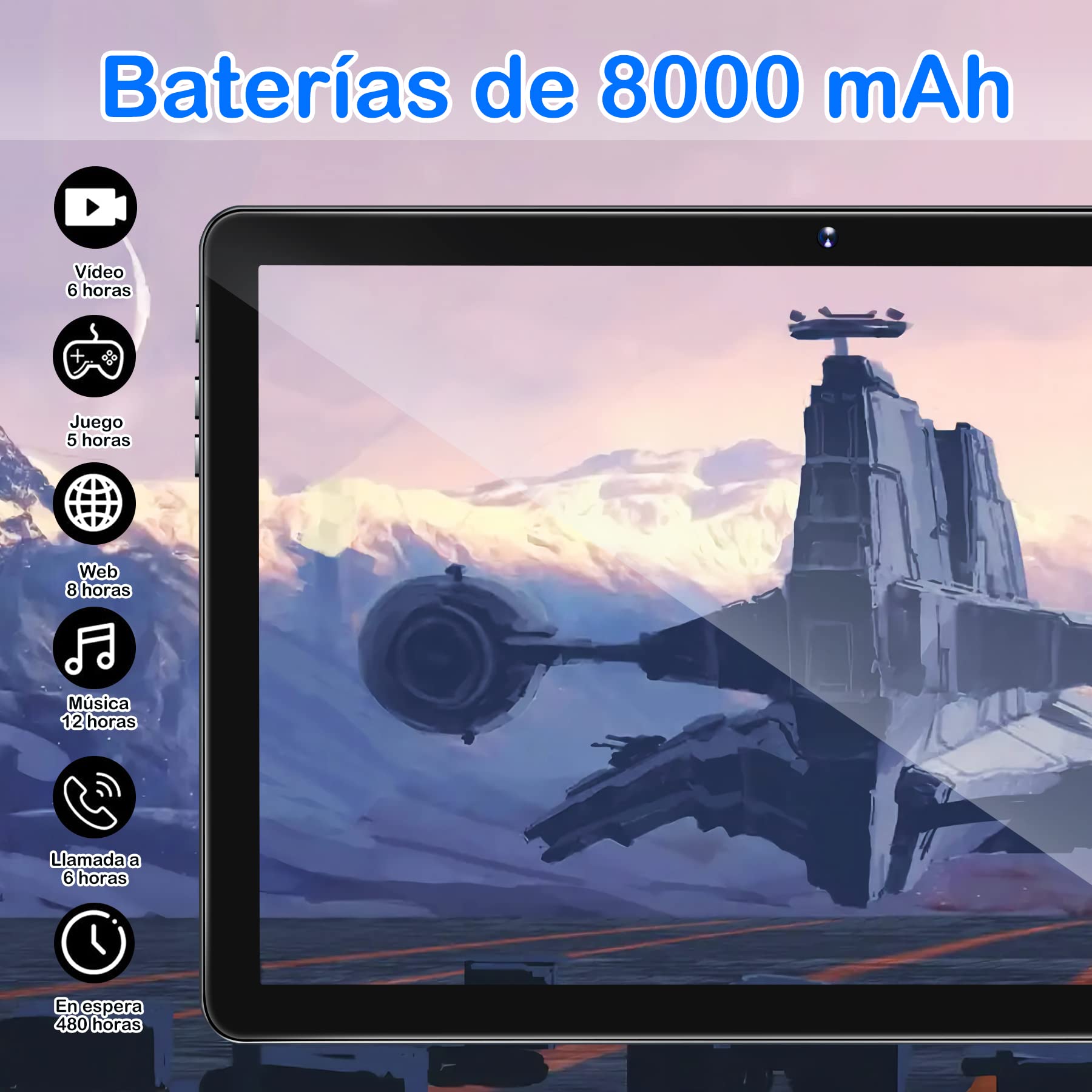 Tablet 10 Pulgadas PC Tableta Octa-Core 2.0 GHz 128GB ROM（TF 1TB） / 8000 mAh / 5G + 2.4G WiFi/Bluetooth 5.0 / GMS / 5MP+13MP /, Tablet con Funda Gris