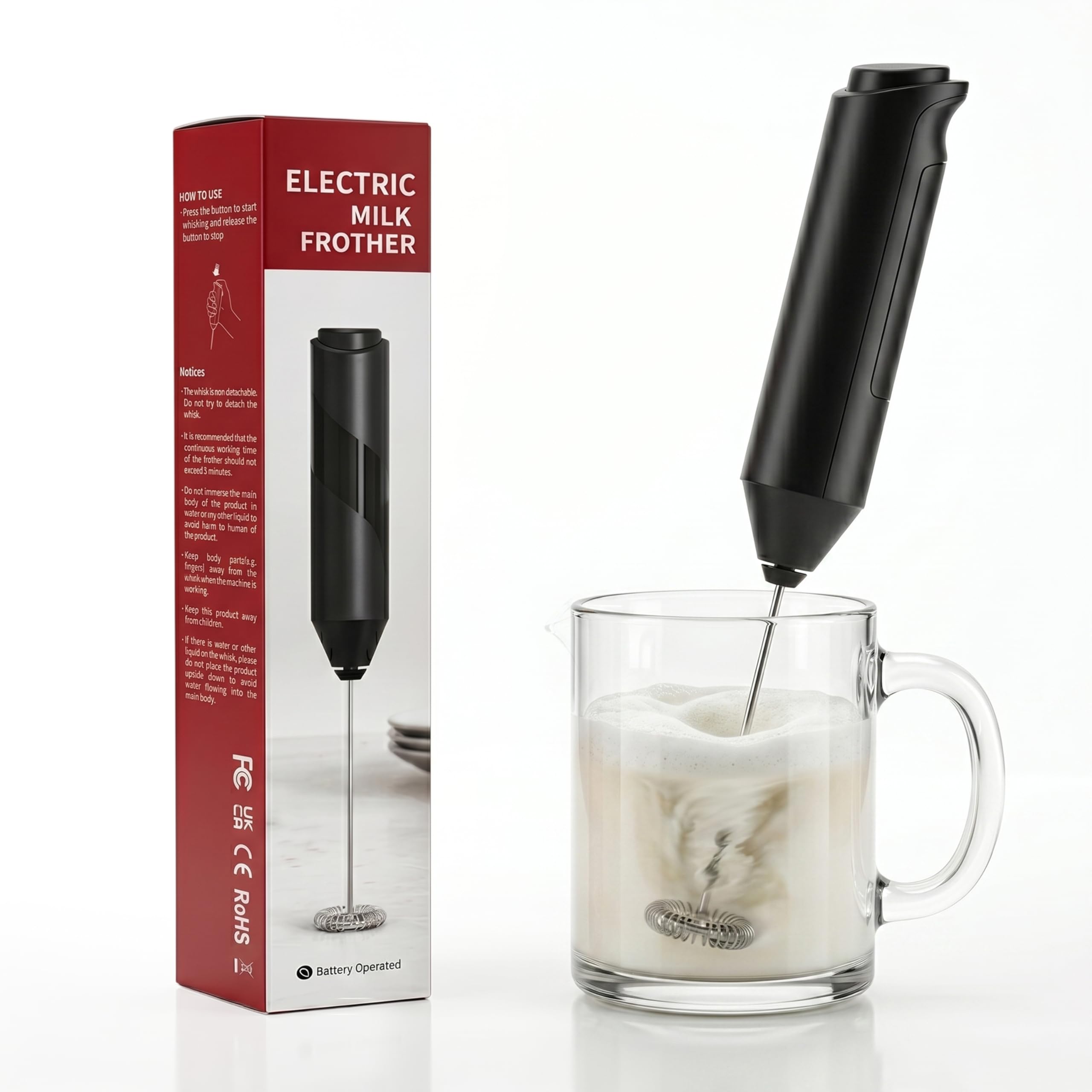 Aspect Handheld Milk Frother,2 AA Batteries Portable Battery-Operated Coffee Frother for Lattes,Matcha,Protein Shakes,Hot Chocolate Ergonomic,Compact,Easy to Clean Milk Frother (Battery Not Included)