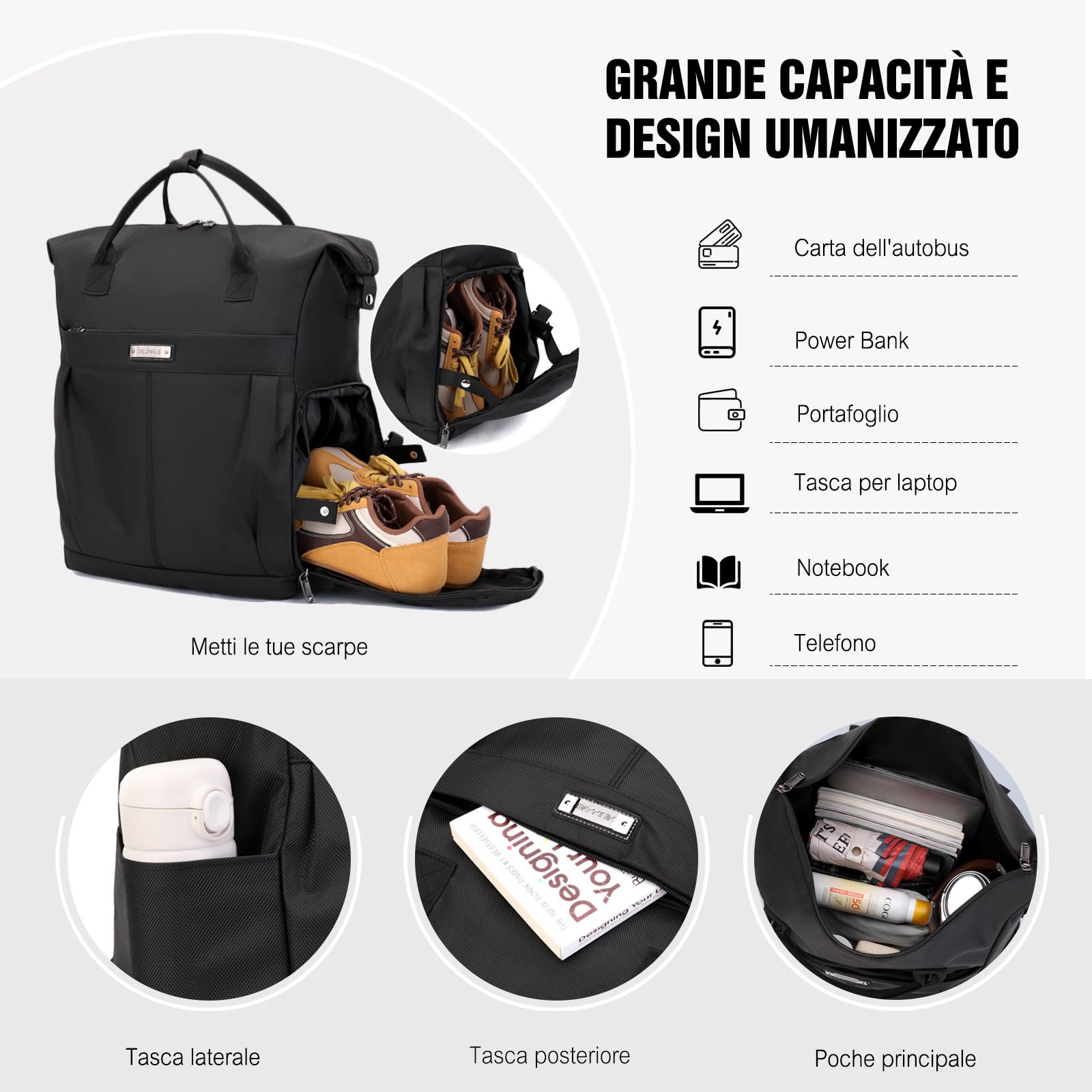 FANDARE 35L Trolley per 15.6 pollici PC portatili Uomo Donna Trolley per la spesa Zaino con rotelle con manico telescopico Zainetto Borsa per Insegnante Borse Messenger Zaini ufficio Marrone