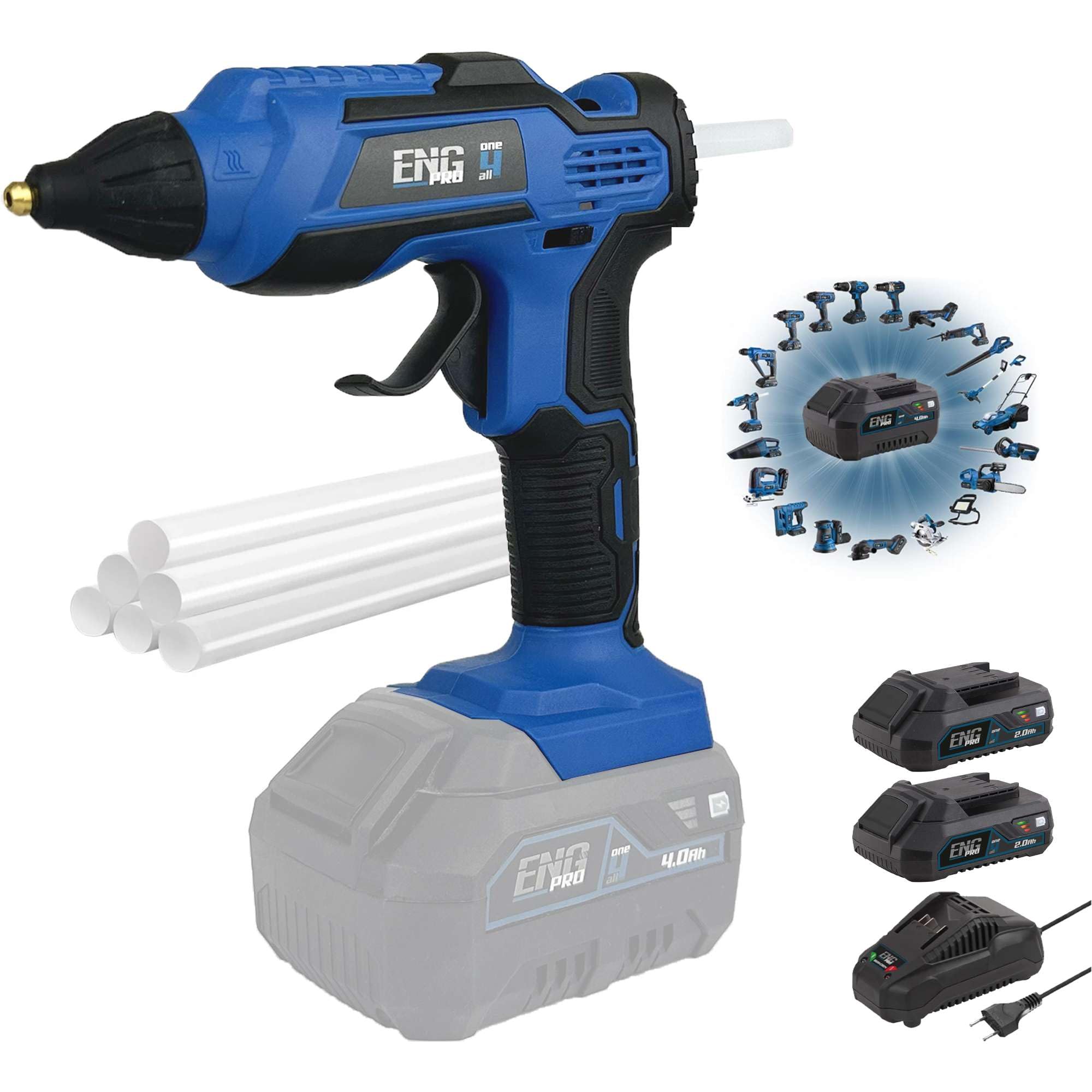 Pistola Colla a Caldo | Linea Professionale Monobatteria ONE4ALL | Riscaldamento in 3 Minuti, Indicatore LED | 2 batterie 2.0 Ah