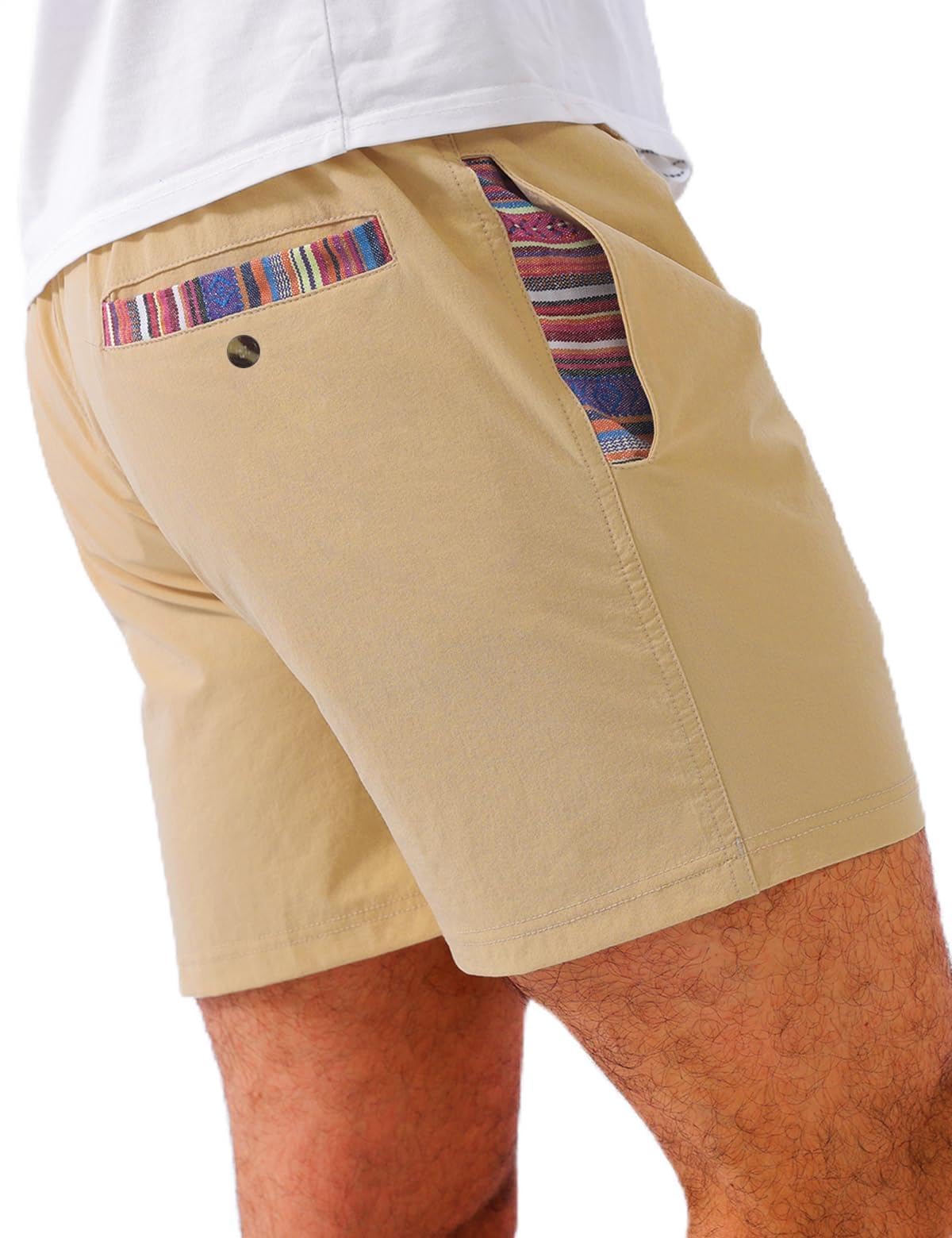 Loopory Mens Casual Shorts-Drawstring Summer Beach Stretch Twill Golf Shorts-Anti-Wrinkle Fabric-5"&7"