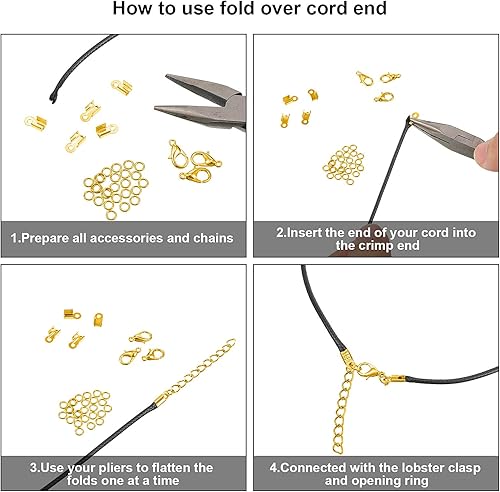 Miniatura 5 de Syhood 450 tapas de extremo de cable plegables, conectores de anillo de salto abiertos y pulseras, cierres de pinza de langosta para hacer joyas,