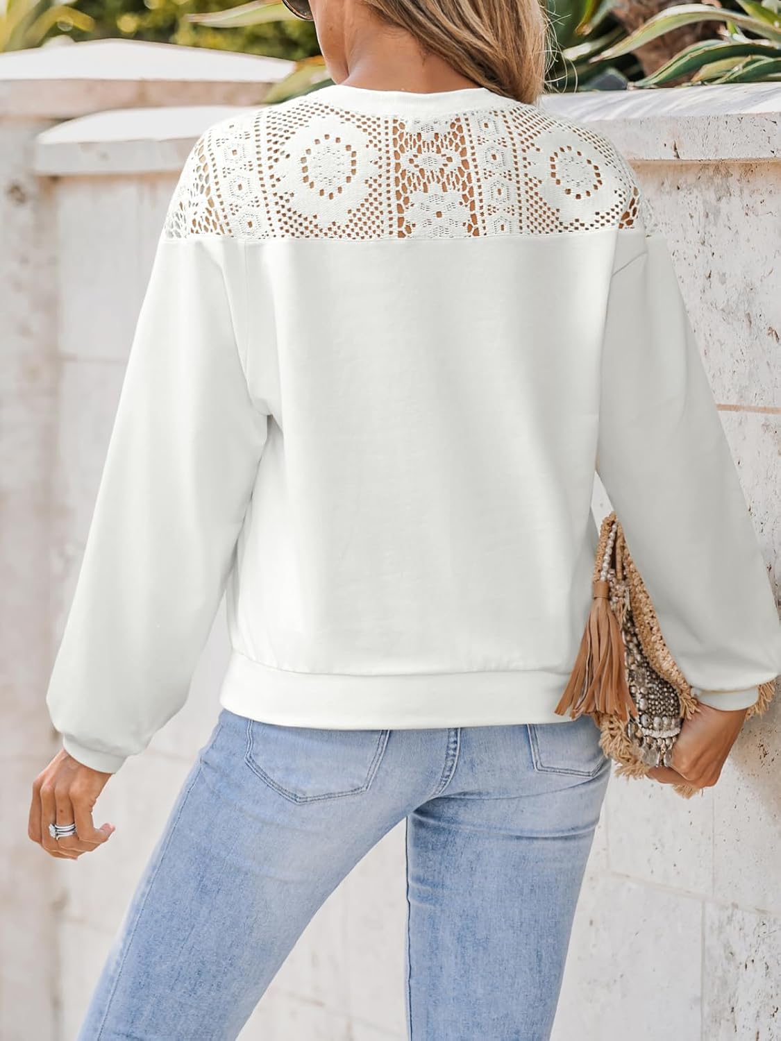 CUPSHE Long Sleeve Shirts for Women's Lace Tops Mesh Sheer Crew Neck Casual Shirts Sexy Fall Going Out - Image 5