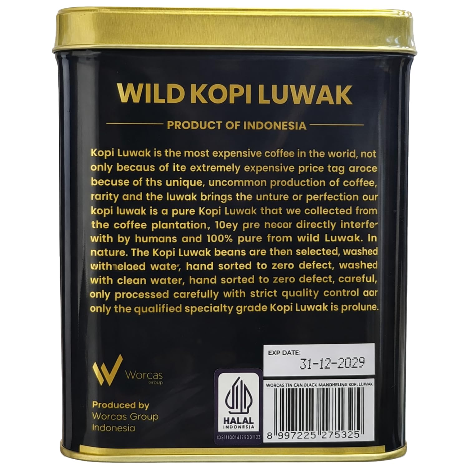 Worcas Mandheling Wild Kopi Luwak Premium Indonesian Coffee Tin
