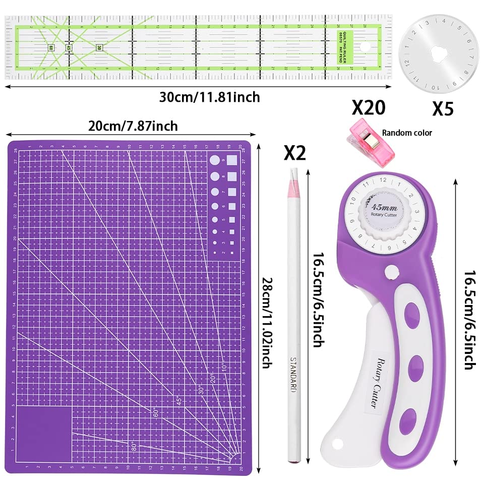 Rotary Cutter Kit Rotary Cutter Leather Cutting Tool Fabric Cutter Circular Blade 45mm With 5pcs Replacement Blades Leathercraft