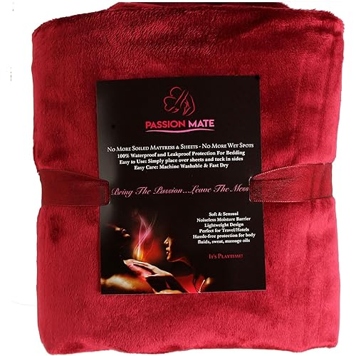 PassionMate100% Waterproof Stain-Proof Intimacy Love Blanket Bed Pad - Couples Gift - Ultra-Soft, Silent, Plush Bedsheets Protector with Tuck-in Sides for Queen Bed (Burgundy, 60x55 Inch)