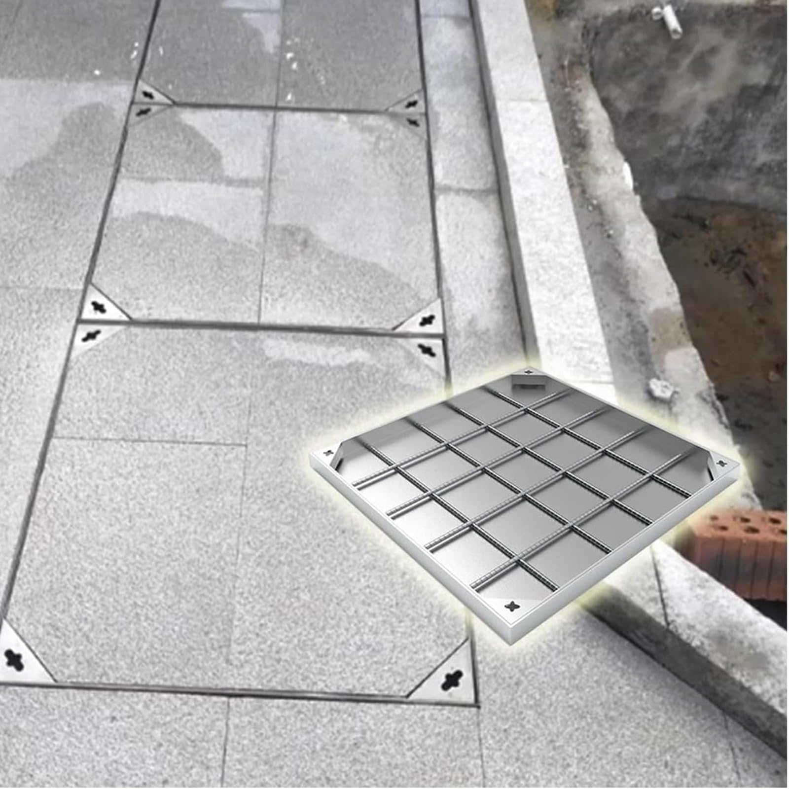 GJMSSMY Stainless Steel Recessed Square Manhole Cover - Invisible Septic Tank Lid for Yard, Pavement, Patios & Garden (400x400mm / 15.7x15.7in) - Durable & Sleek Design