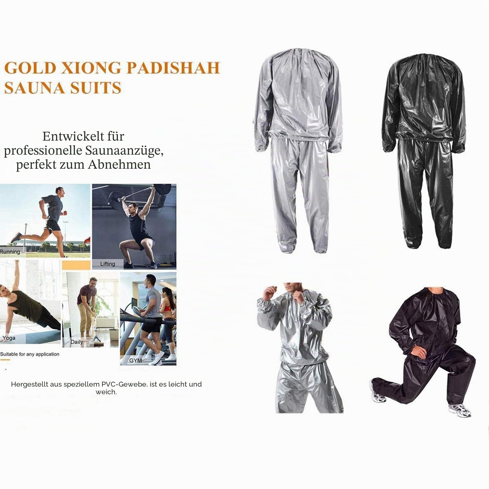 Harilla PVC Schwitz Saunaanzug, PVC Fitness Anzug zum Schwitzen & Abnehmen, Hochwertiger Schwitzanzug, Elastischer Sportanzug zur Fettverbrennung, Schwitzanzug für Indoor Outdoor Fitnessstudio