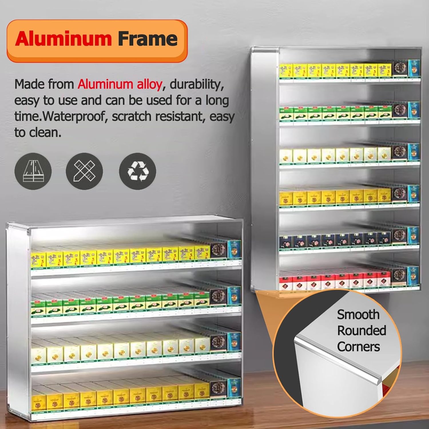 Retail Store Wall/Desktop Mount Cigarettes Box Holder,Cigarettes Rack Display for Convenience Store, with Automatic Push Design, Multi-Tier Tobacco Display Stand(7 Levels and 12 Columns)