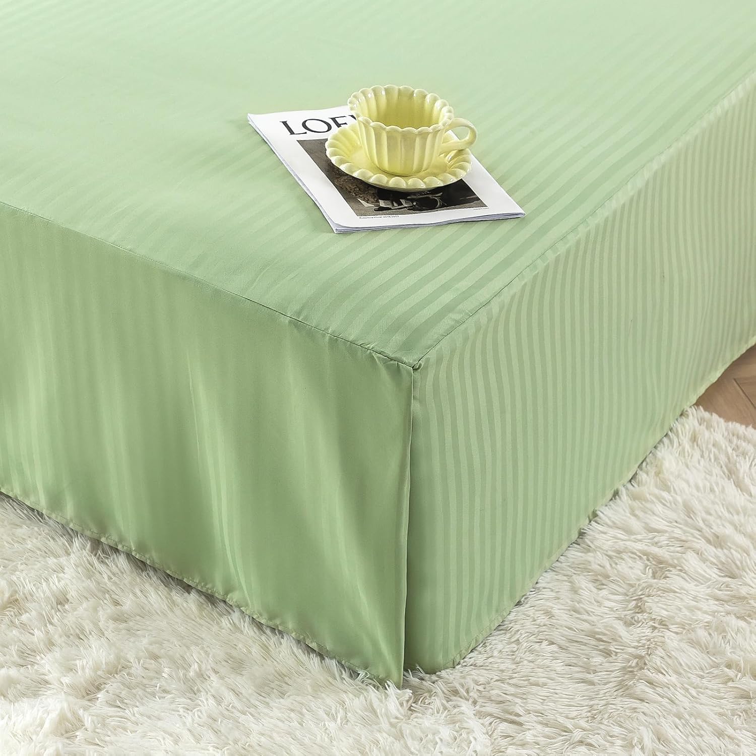 HENGWEITEXT Queen Size Bed Skirt Split Corners,Pleated Bed
