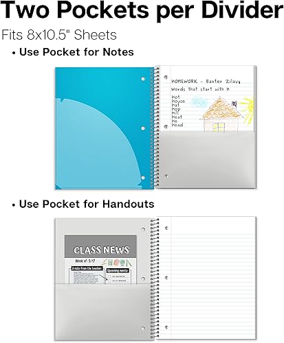 Miniatura 5 de Dunwell Cuaderno de espiral de 3 materias, papel de rayas anchas, cubierta de plástico azul, 150 hojas, cuaderno de espiral de regla ancha de 8 x