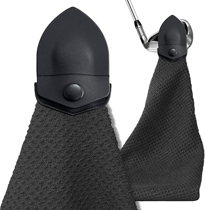 Review VIVIDLY Magnetic Towel, Premium Microfiber Fabric Waffle Pattern Strong Magnet Golf Towel, for securely attaching Golf carts or Clubs, Great for Men’s Golf Gifts (Black)