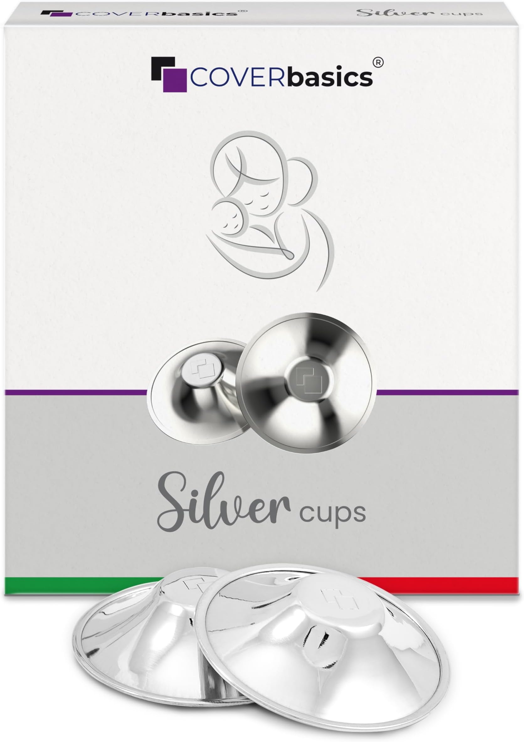 COVERbasics Original Italian Silver Nursing Cups - Nipple Shields for Breastfeeding - Helps Soothe and Protect Sore Nipples - Dermatologically Tested - Medical Device (Regular)