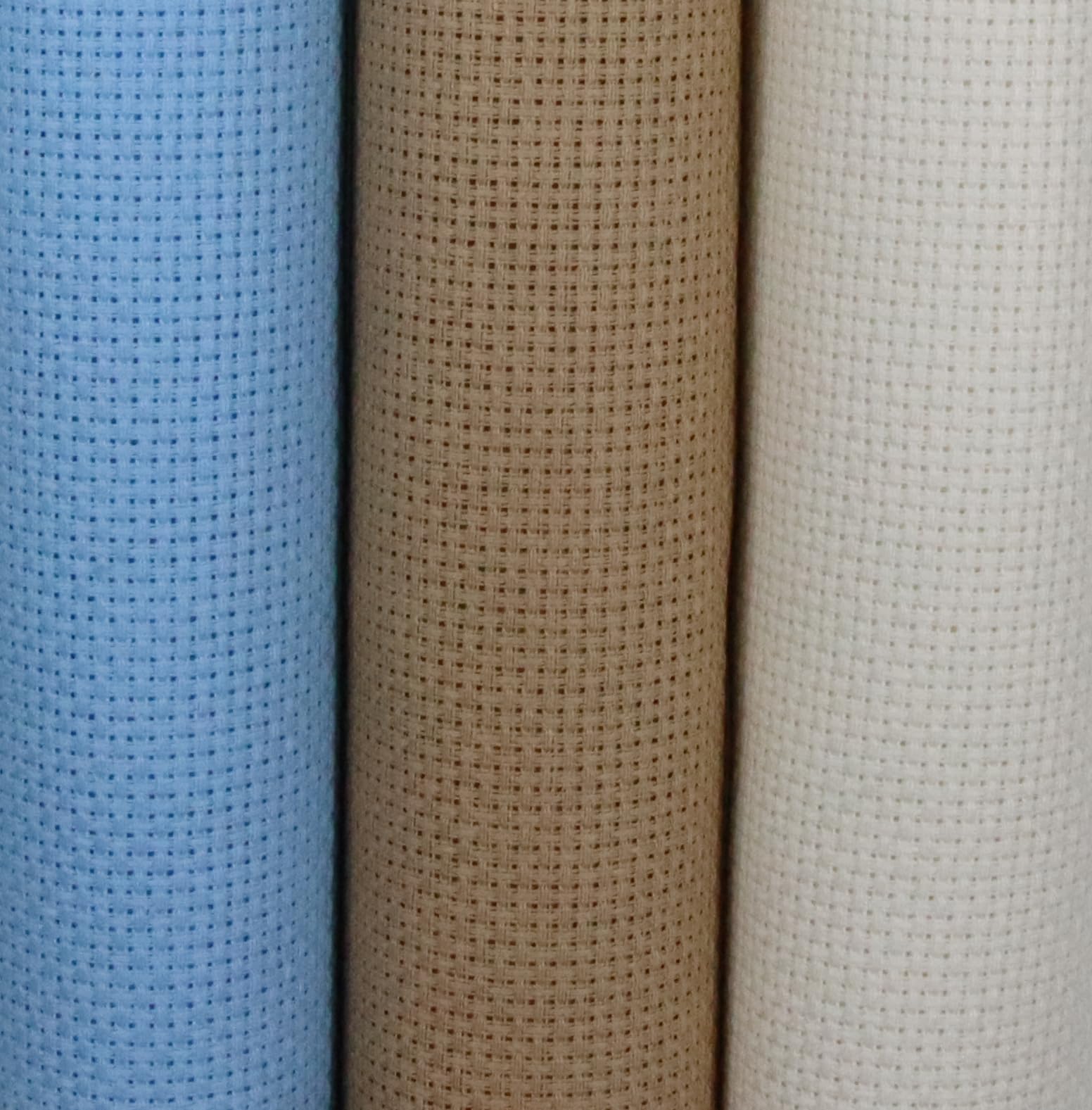 KCS 3 pc of 15" x 18"(38cmx45cm) 16 Count Cross Stitch Cotton Aida Cloth Needlework Rolled Fabric Box,16CT,Light Blue+Khaki+Antique White