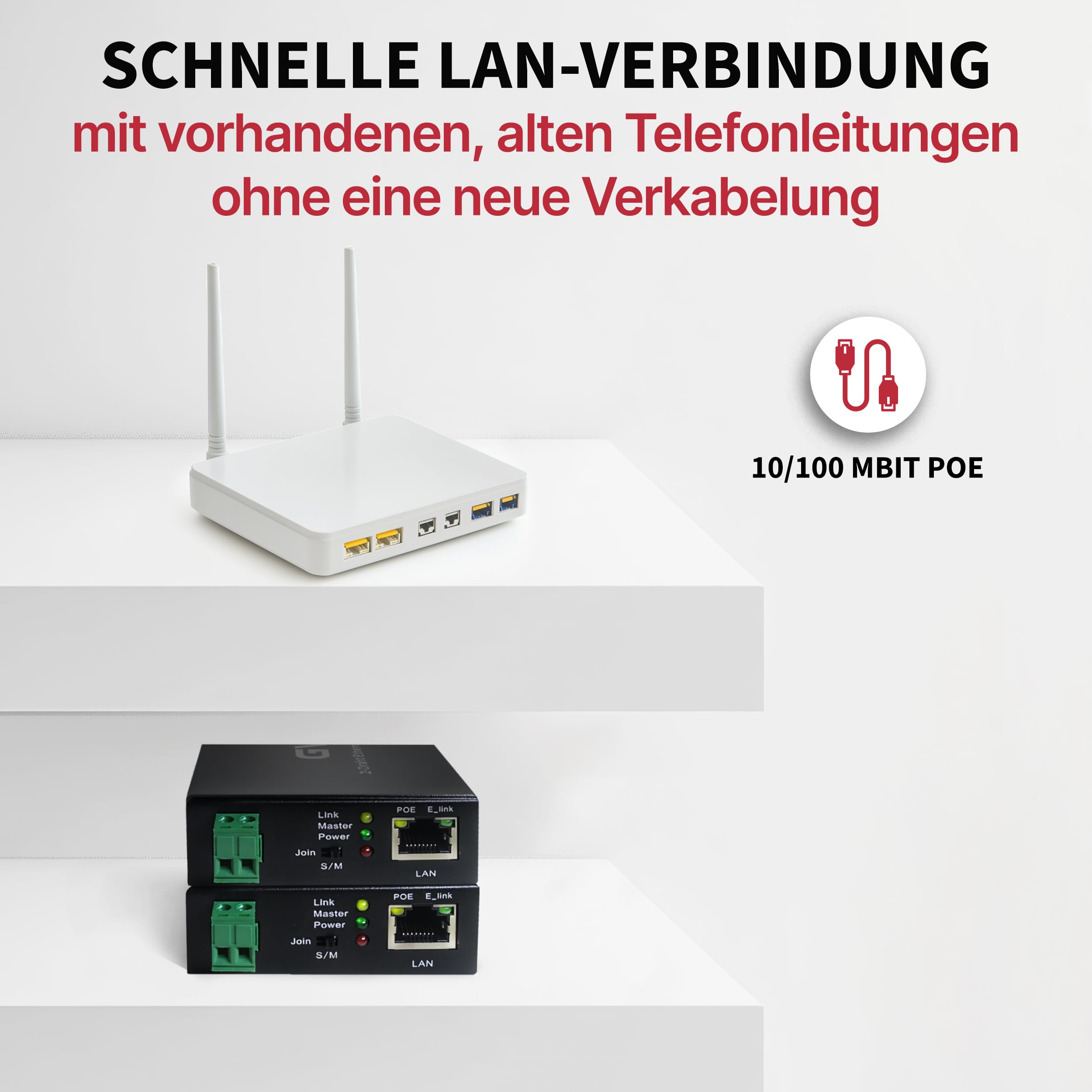 GVS 2-Draht Ethernet PoE Konverter mit bis zu 500m Reichweite - Moderne IP-Technologie über 2-Draht-Kabel inkl. PoE-Unterstützung - Einfache Installation für Türsprechanlagen & IP-Kameras