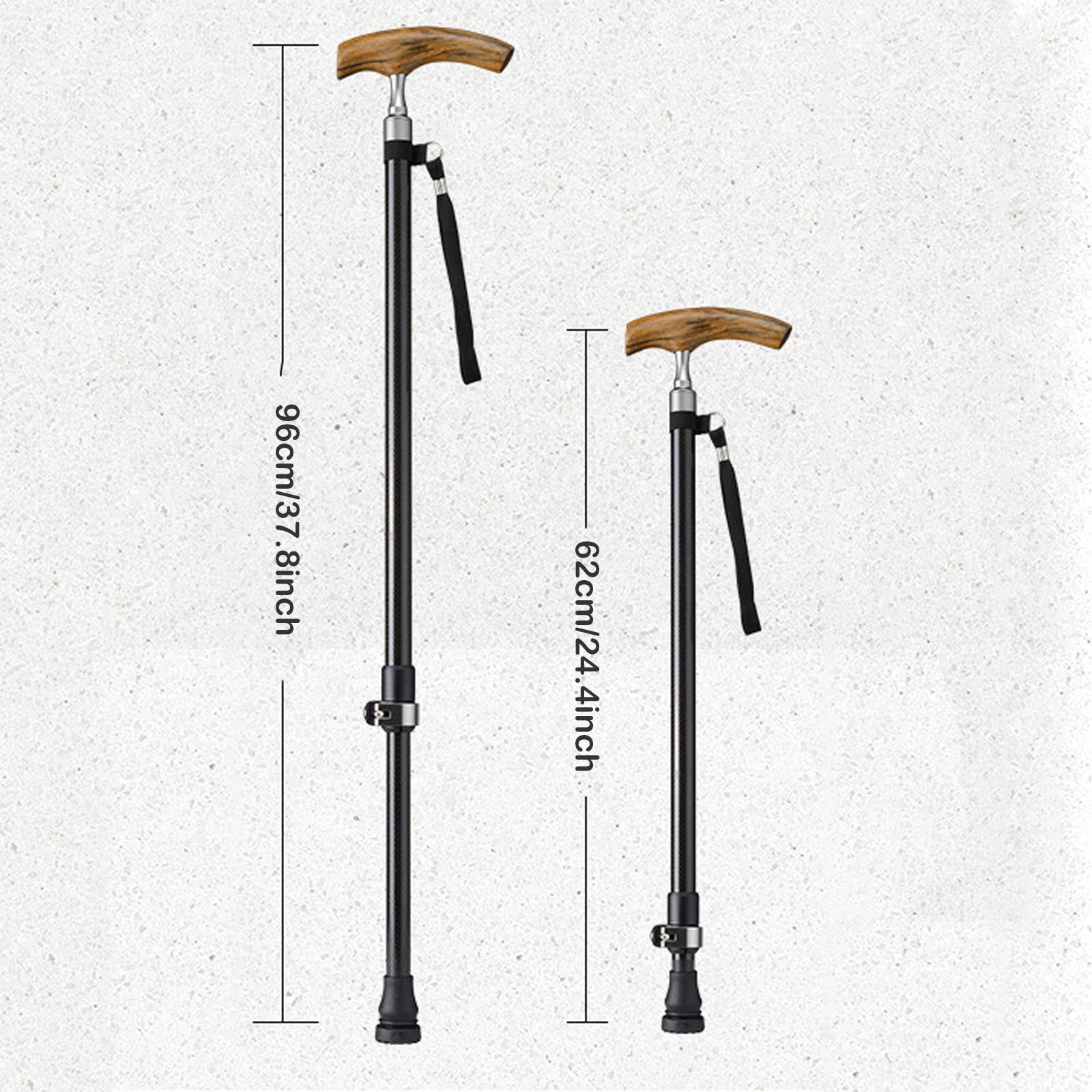 Bastón para Caminar, Bastón Retráctil Portátil de Fibra de Carbono, Ayuda de Movilidad de Equilibrio Ligero con Mango Ergonómico Y Correa para La Muñeca