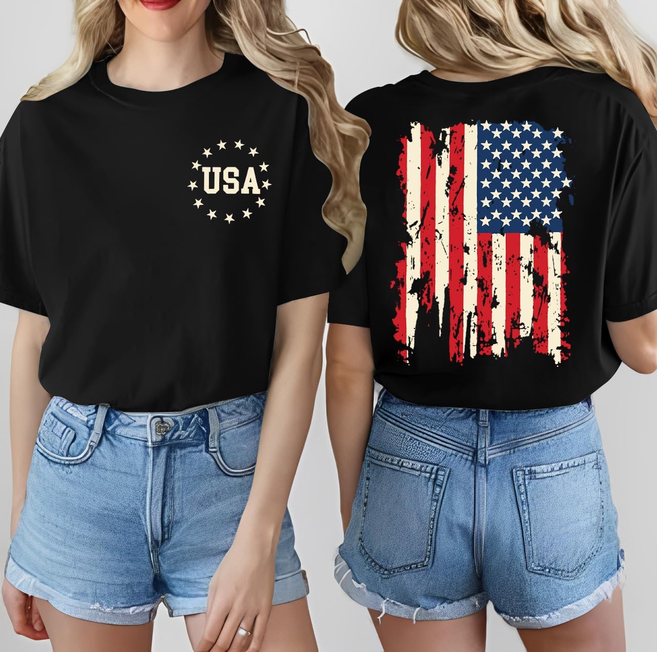 American Flag Shirt Women: Patriotic Shirt USA Flag Stars Stripes Print Short Sleeve T-Shirt 4th of July Tee Tops - Image 2