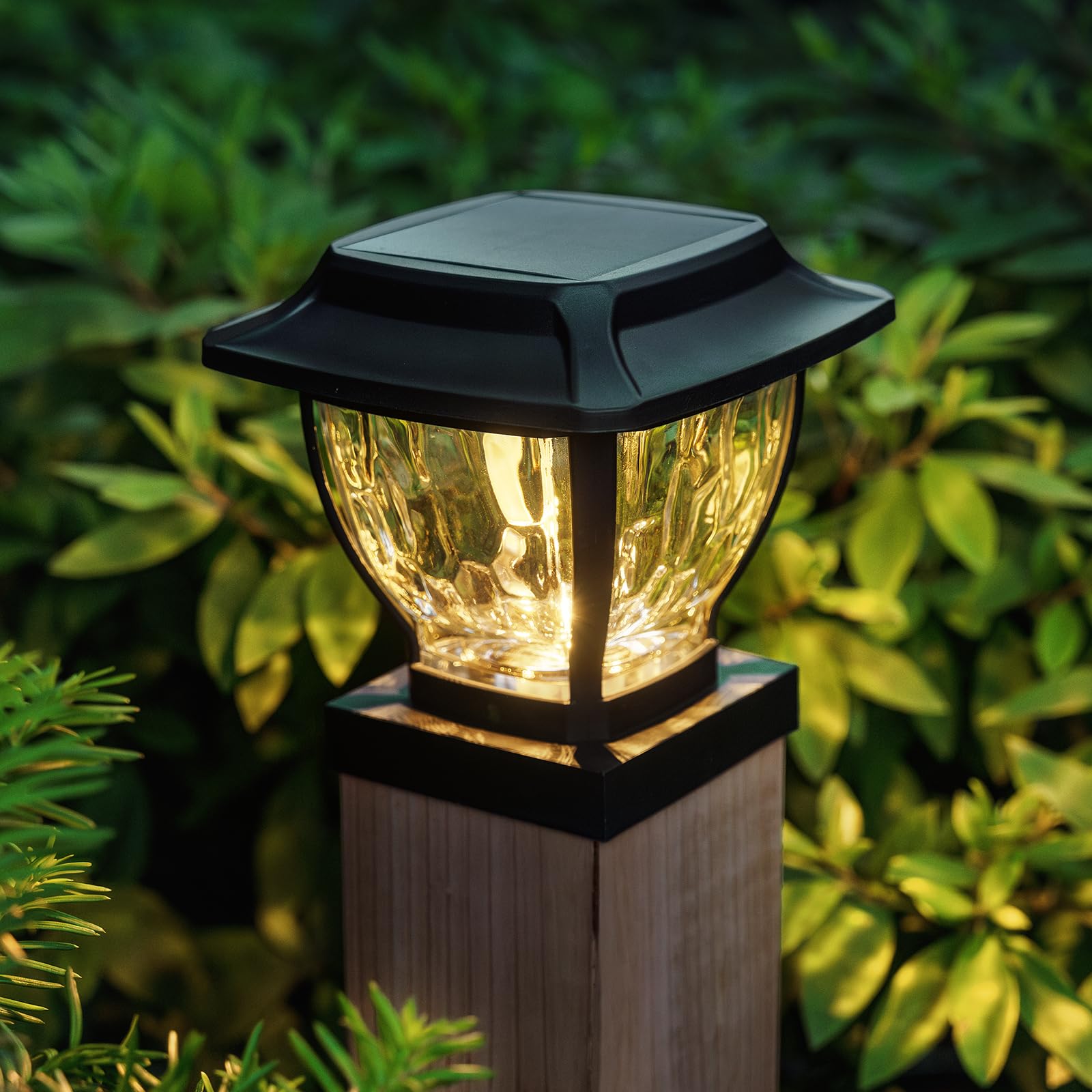 OPOIRA Solar Post Cap Lights Outdoor, Glass Deck Fence Post Cap Light Solar Powered for 4x4 Vinyl/Wooden Posts, Solar Lamp Post Light with 2 Lighting Modes for Patio Garden, Bright Warm White (1 Pack)