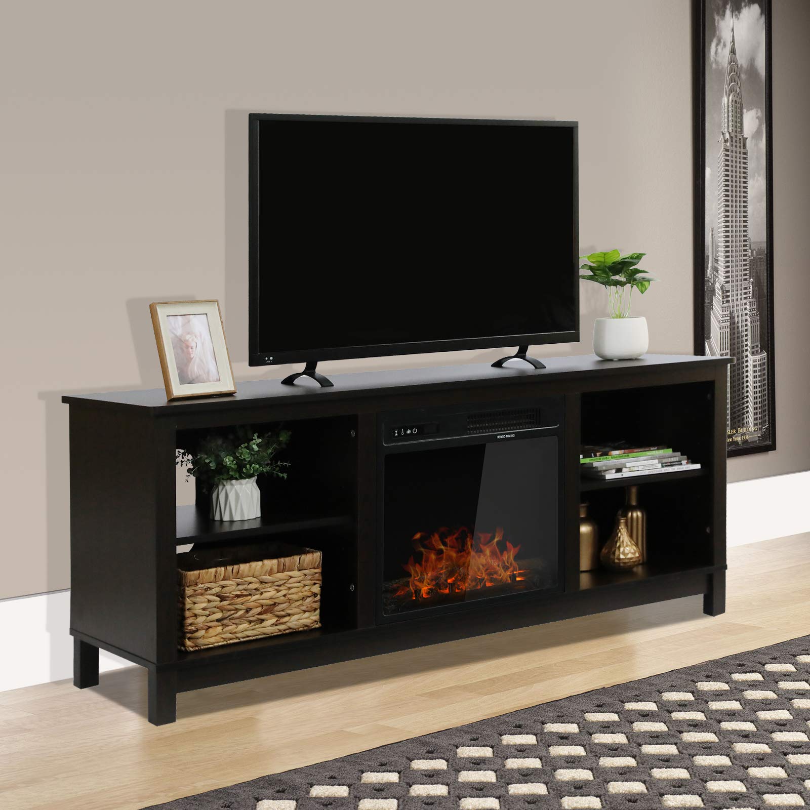 Buy VINGLI Espresso Fireplace TV Stand, Media Center with Fireplace