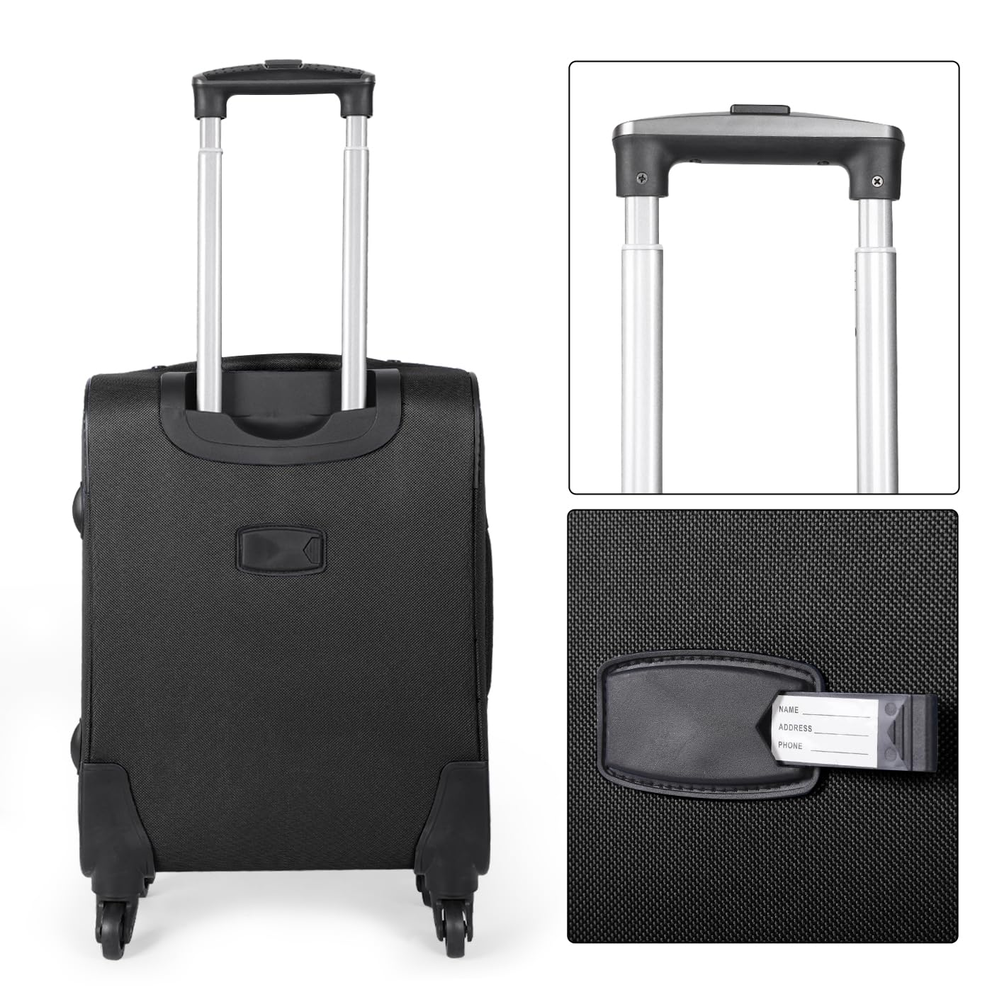 MERCURY TEXTIL - Juego de Maletas 3pcs de Tela (Negro) | con 4 Ruedas Giratorias 360°, Expandible (Cabina, Mediana y Grande), Cierre de Seguridad - Ideal para Viajes y Vacaciones