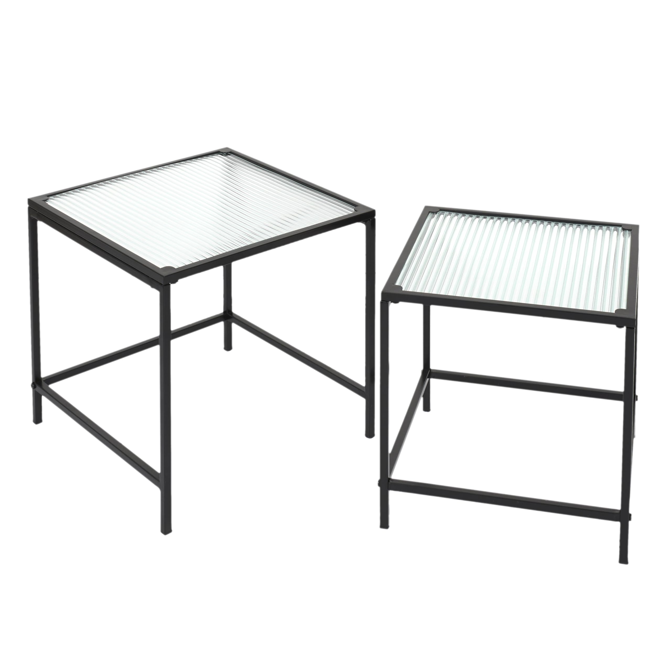 HOME DECO FACTORY - HD7195 Table Gigogne en Verre Trempé et Fer - Élégante et Moderne - pour Salon ou Chambre - Dimensions Grande 40 x 38 x 40 cm - Petite 35 x 35 x 35 cm - Couleur Noir