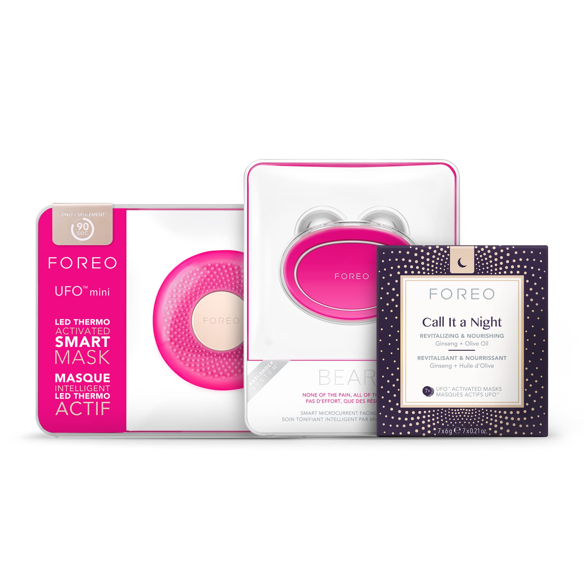 FOREOBear App-Connected Microcurrent Facial Toning Device + UFO Mini Facial LED Light Therapy Device for All Skin Needs + UFO-Activated Nourishing and Revitalizing Facial Treatment Face Mask