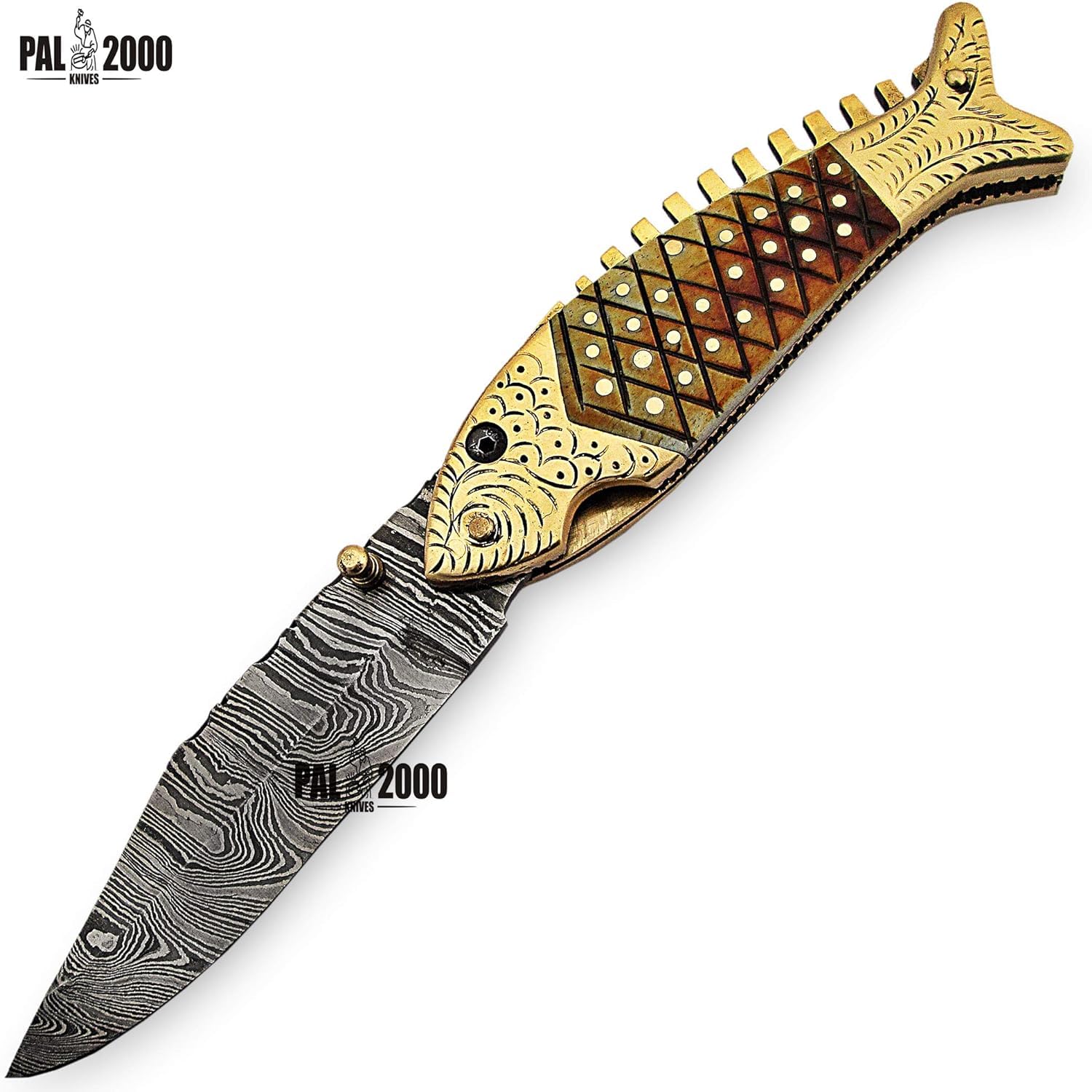 PAL 2000 KNIVES cuchillos de acero de damasco con funda de cuero