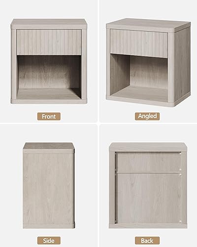 Miniatura 8 de SICOTAS Juego de 2 mesitas de noche con cajón, mesa auxiliar de cama, mesa auxiliar grande y moderna de madera ancha, mesita de noche de mediados de