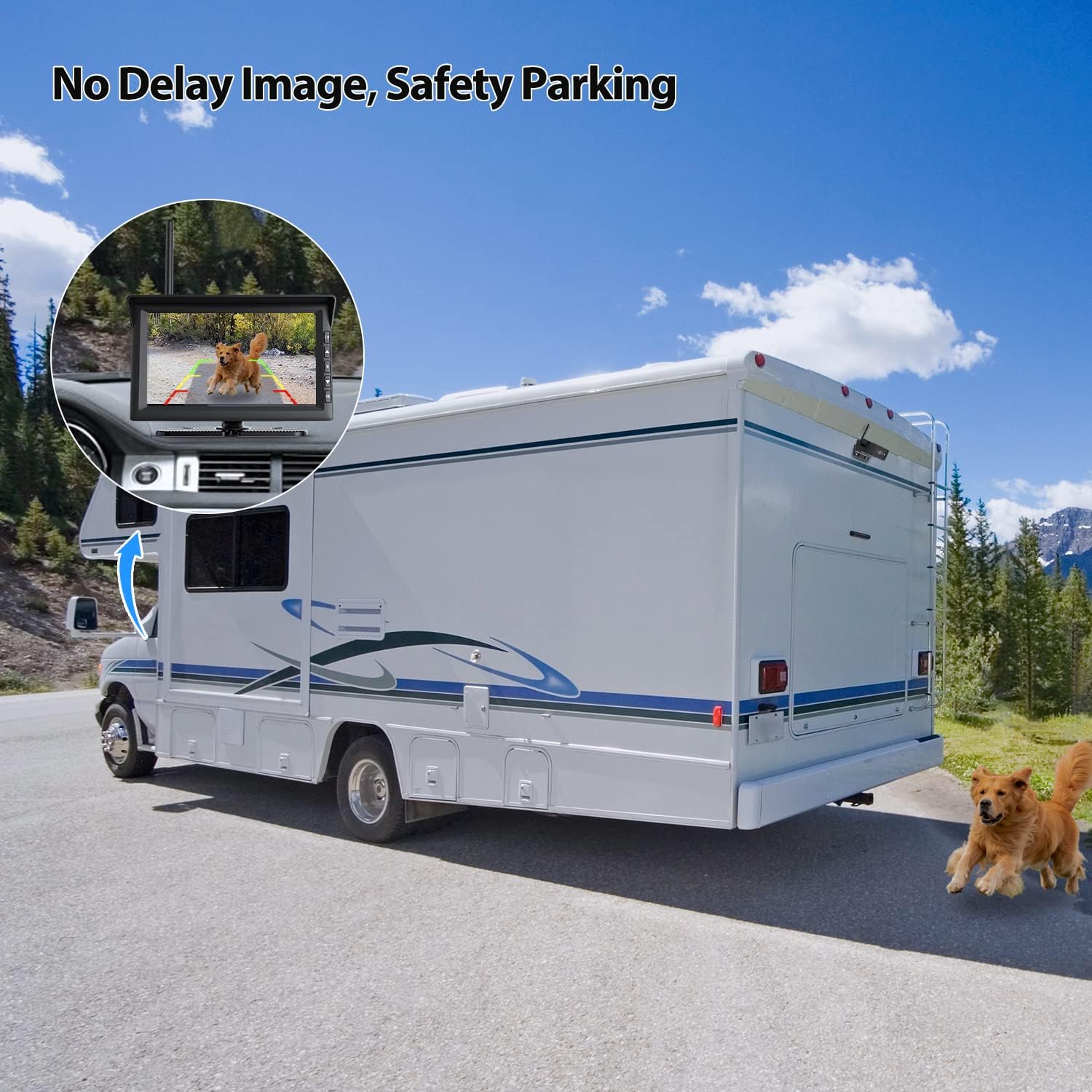 Solar RV Backup Camera Wireless with HD 1080P 6600 Solar Powered Battery, 10Mins Installation, Reverse Trailer Camera Systems Wireless with 7" Rear View Monitor for Camper, Truck (AUTO-VOX Solar4)