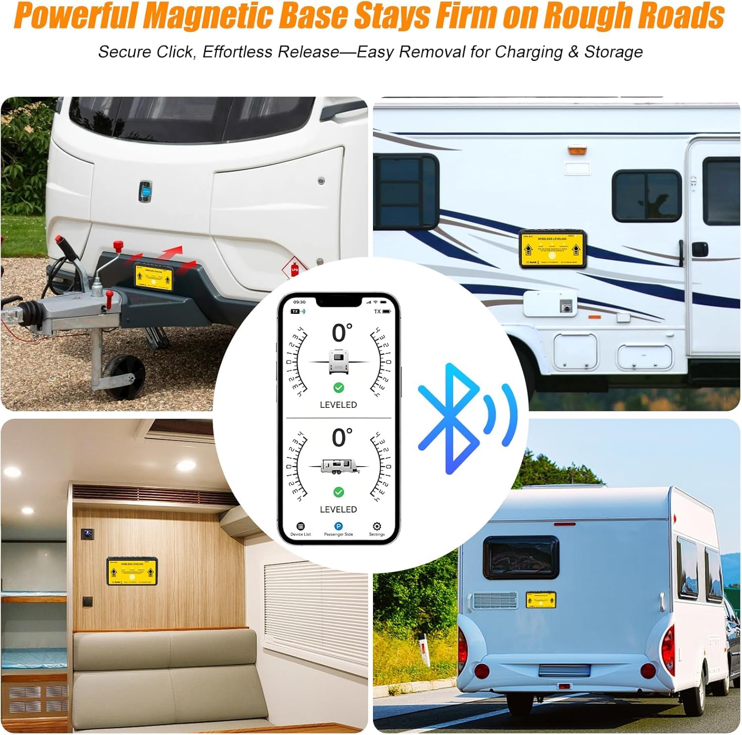 Livella Digitale Bluetooth per Camper e Roulotte, Indicatore di Livello Automatico Wireless con App Smartphone, Accessori Campeggio