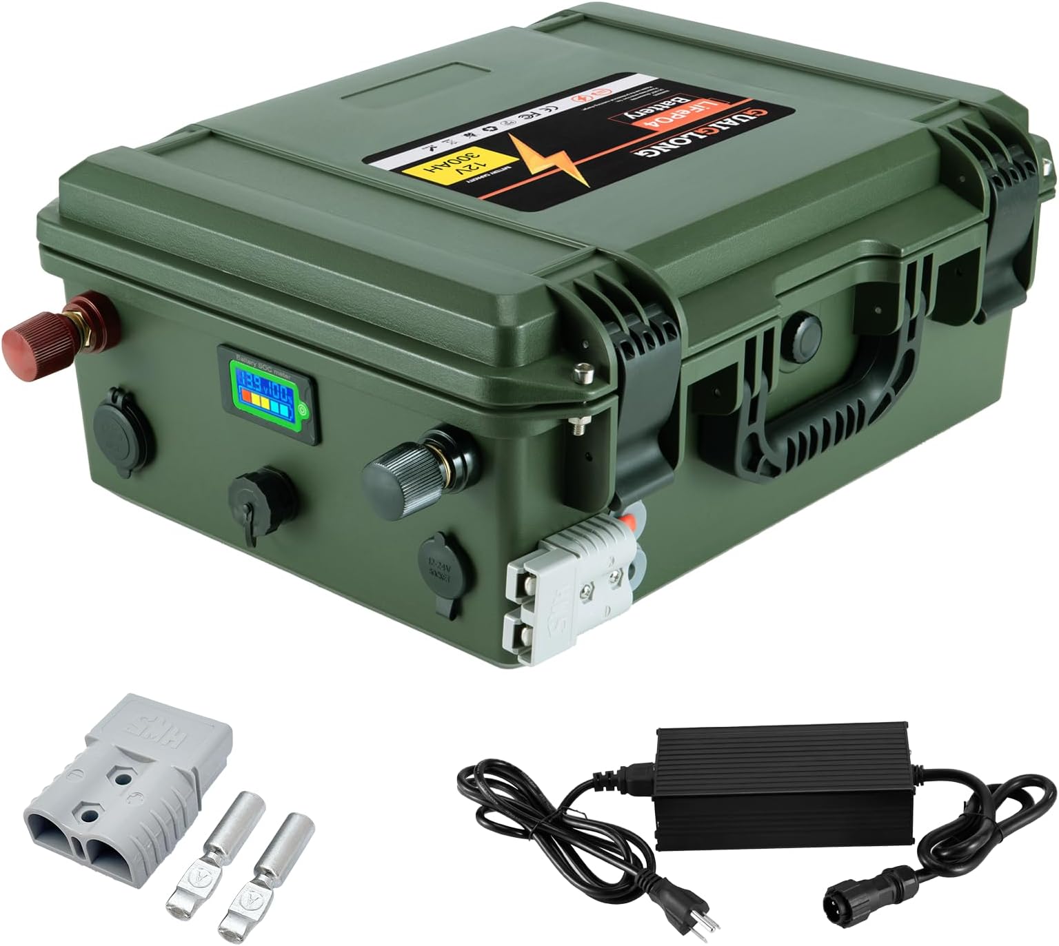 12V 300Ah Lithium LiFePO4 Battery,Built-in 200A BMS,Max 2560W Power Output,Various Ports & Connects,6000+ Deep Cycles,Perfect for Off-Grid,RV,Solar