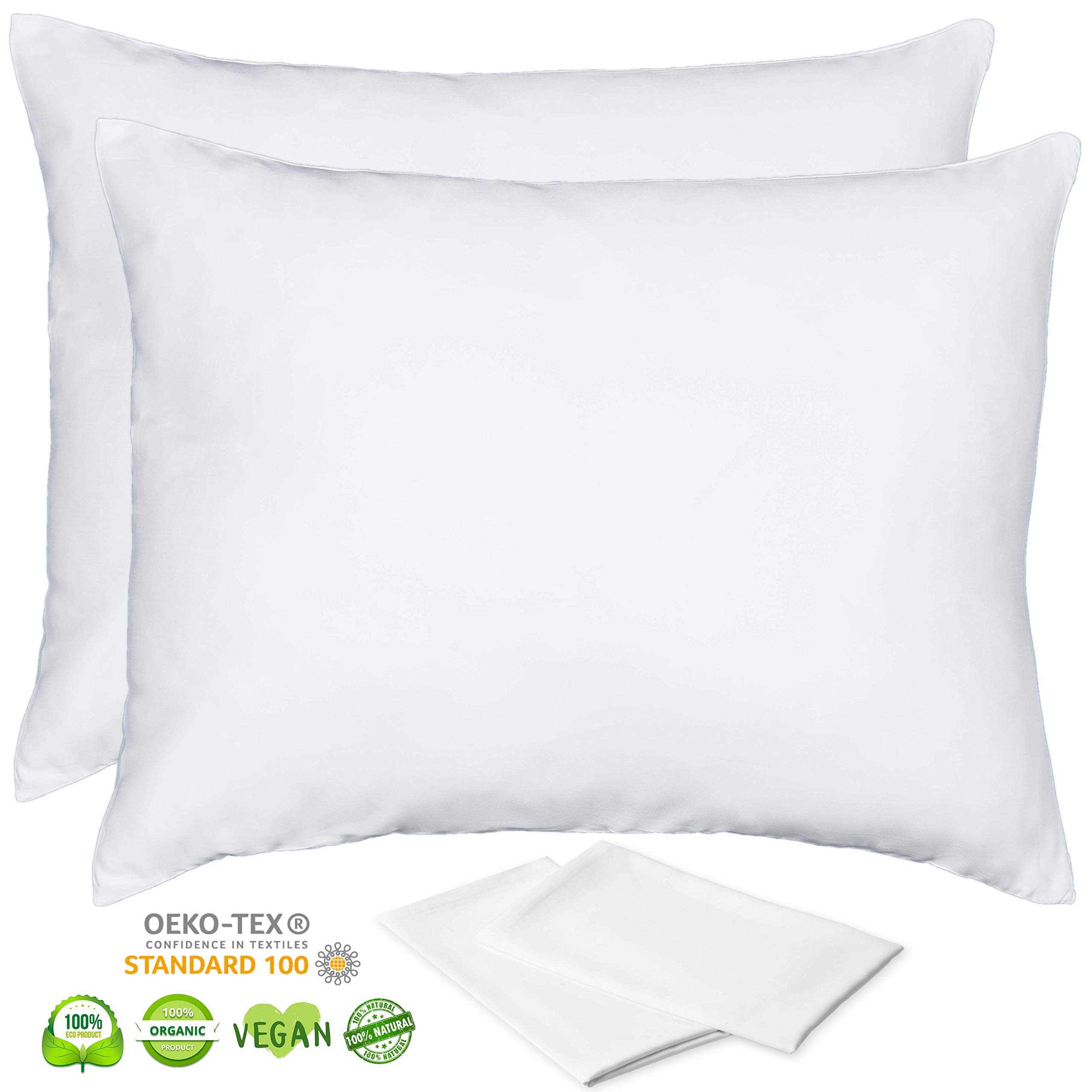 Bamboo Pillow Cases Lyocell Set Of 2 Zippered Pillowcase White