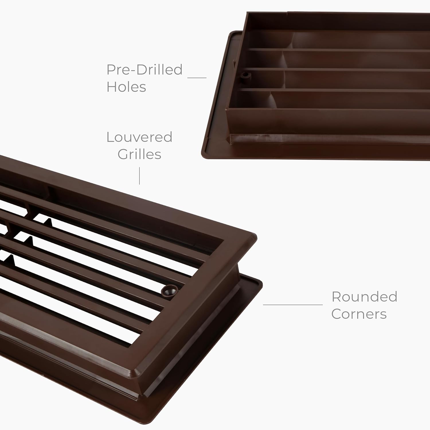 17.7 x 3.6 Inch Brown Plastic Door Vent Cover – Two-Sided Air Ventilation Grille – Durable Louvered Design – Door Vents for Interior Doors - Universal Furniture Ventilation Guard