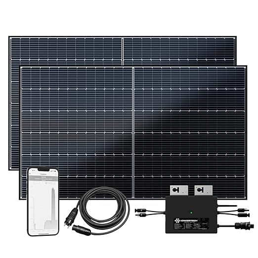 flex-energie Balcony Power Plant Complete Set 910Wp I 2 x 455Wp Solar Modules, Envertech EVT800-B Inverter & 10 m Cable I Bifacial Solar System for 20% More Power Generation I Energy Generation from