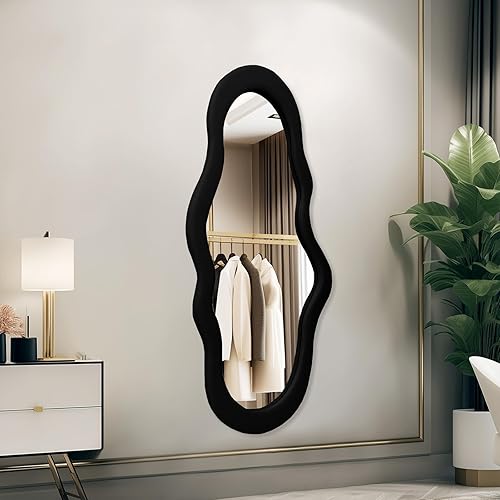 BST FURNH Espejo de marco negro con forma de nube, 44 x 21 pulgadas, espejo alto montado en la pared para dormitorio, baño, sala de estar