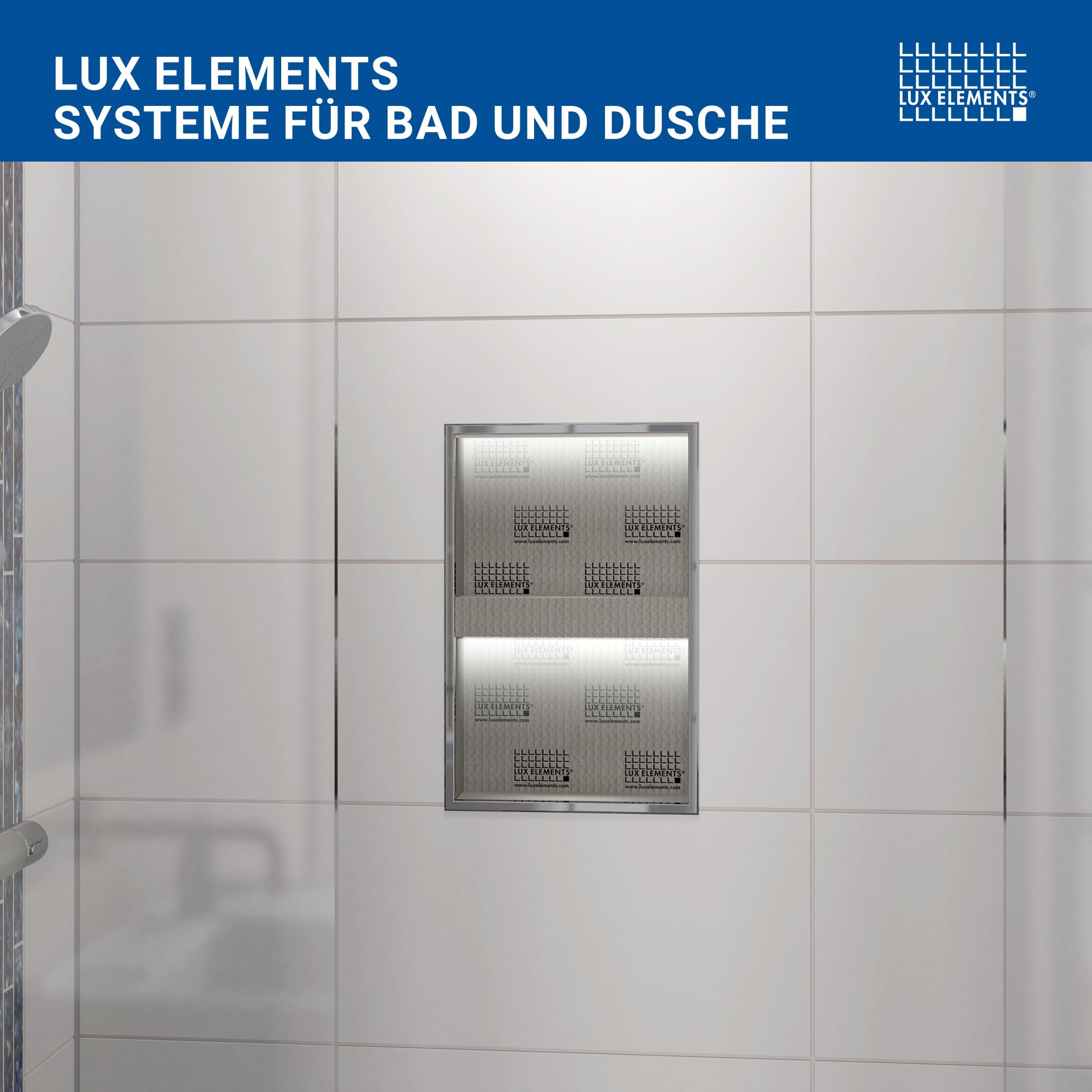 LUX ELEMENTS Wandnische Dusche Fertig zum Verfliesen 55,9 x 40,6cm I Vorgefertigte Duschnische aus Hartschaum I Platzsparende Ablagemöglichkeit in Dusche & Bad