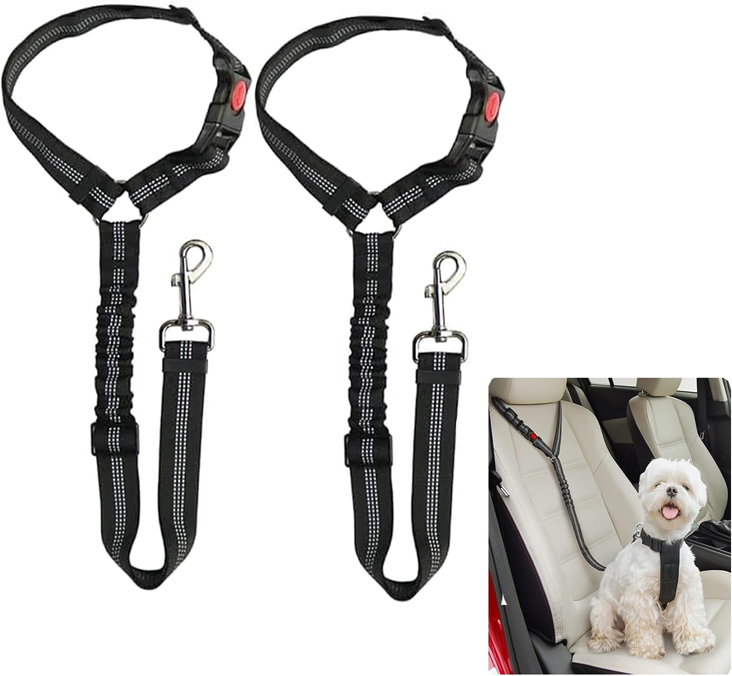 Anti-Shock Dog Car Seat Belt - Bungee Leash Clip For Vehicle Travel Safety, Adjustable 50-84cm, Black - View #2