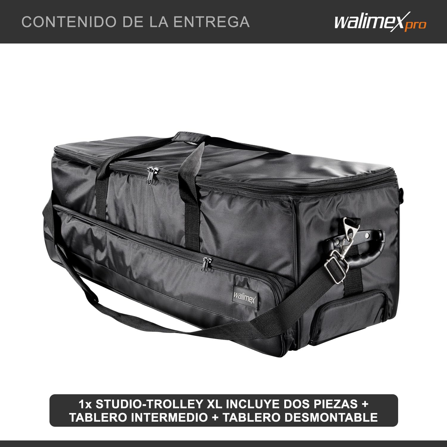 Walimex Studio-Trolley XL (INKL. ausziehbarem Trolleygriff, gepolsterten Schultergurt, Variabler Inneneinteilung)