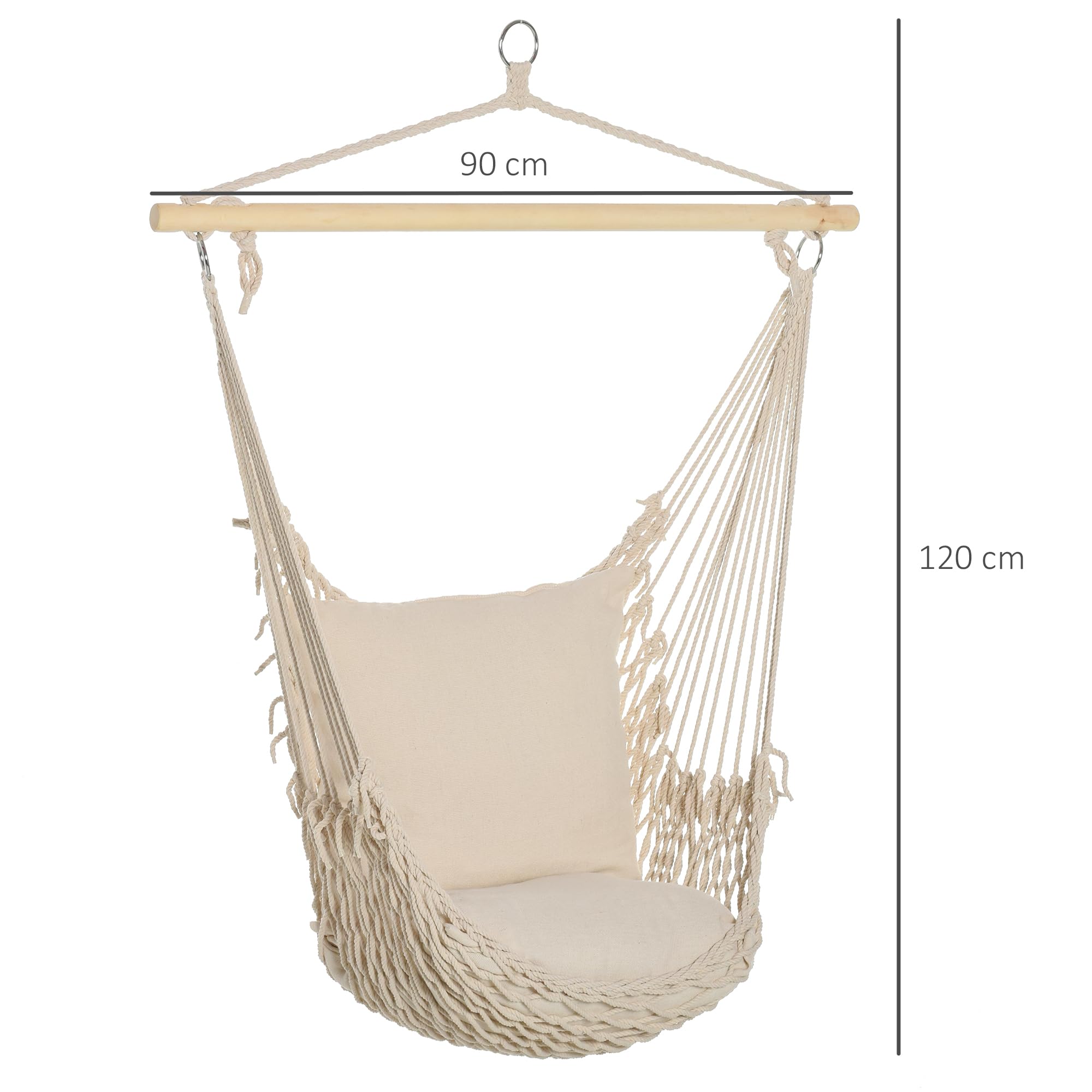 Outsunny Poltrona Sospesa da giardino in Coeda, Sedia a Dondolo Sospesa in Stile Shabby Chic, Amaca per Interni ed Esterni, Bianca 120L x 90Pcm