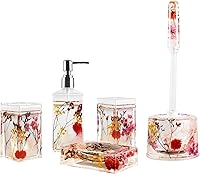 Vista 12 de Locco Decor - Juego de 4 piezas de accesorios para tocador de baño, acrílico líquido con movimiento flotante 3D en forma de hoja