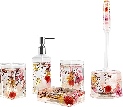 Miniatura 12 de Locco Decor - Juego de 4 piezas de accesorios para tocador de baño, acrílico líquido con movimiento flotante 3D en forma de hoja