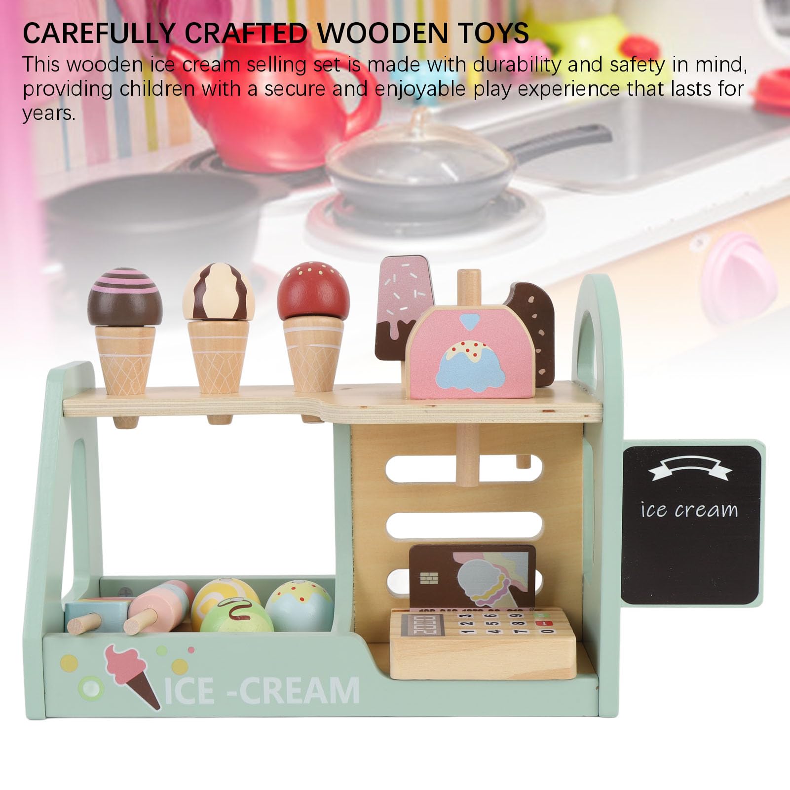 Fockety Juguete de Madera de Helado con Mostrador para Niños, Set de Comida