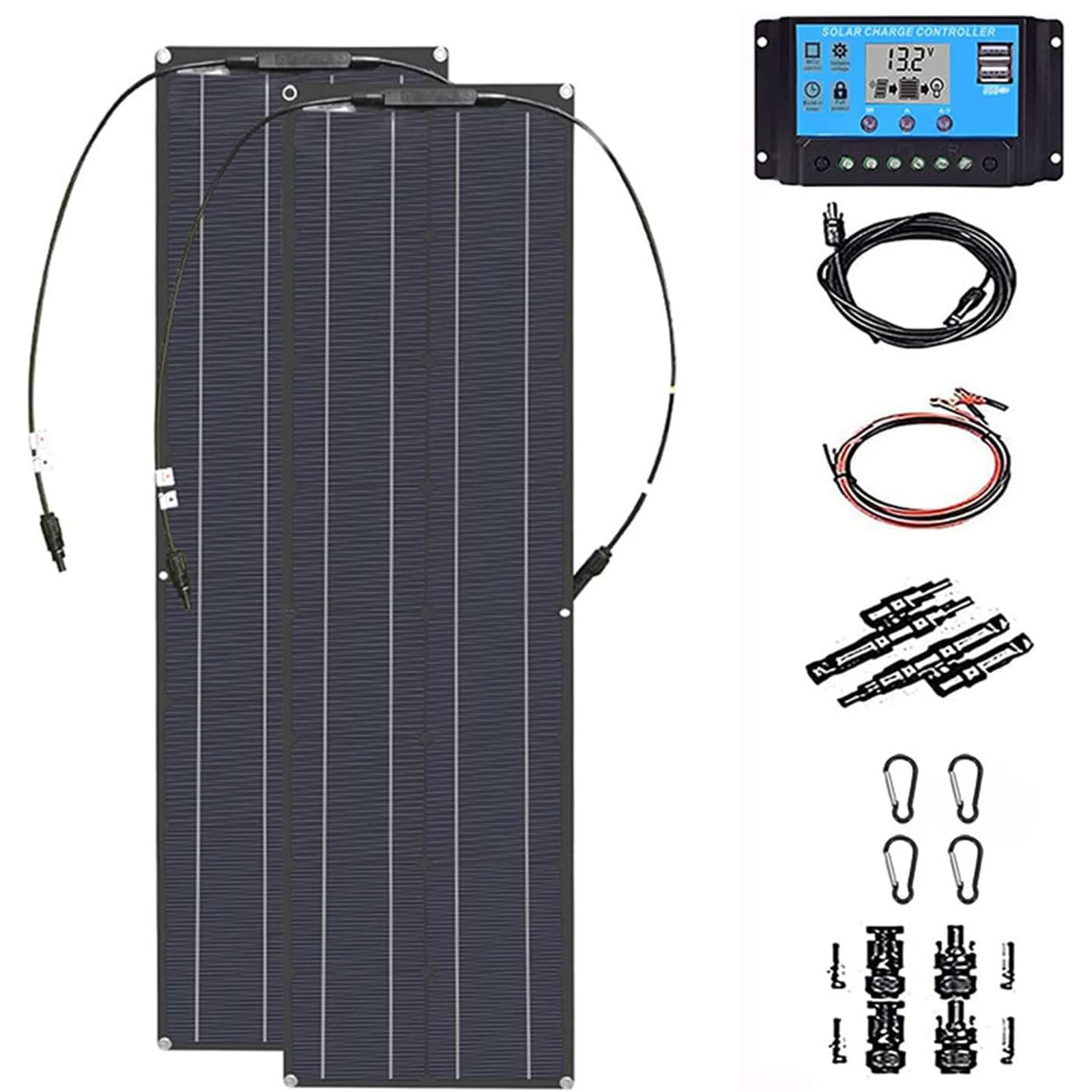 Pannello Solare Flessibile da 400 Watt, 2 * 200W 18v Flessibile Monocristallini Kit Fotovoltaico con Controllo di Caricamento 40A,per Camper, Auto, Barche, roulotte, Marino, Batteria
