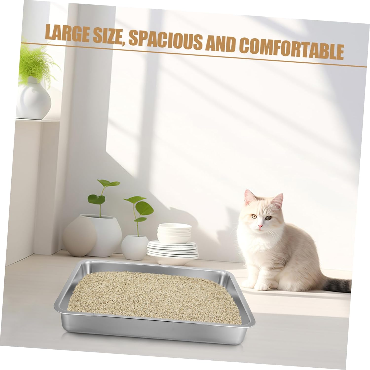 Stainless Steel Cat Litter Box Open Style Litter Container for Cats Spacious Design Durable Easy to for Kittens Small Cats Low Entry