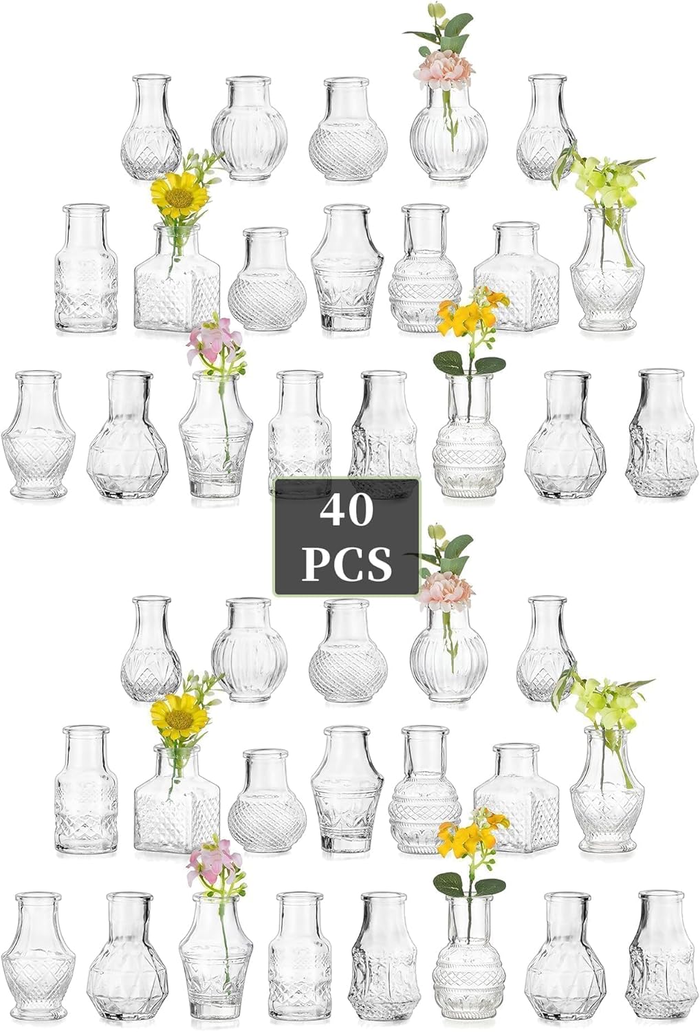 Glasseam Small Bud Vases for Centerpieces: 40PCS Mini Clear Glass Vase Set for Flowers Decor Wedding Party Baby Shower Dining - 2.7" Tiny Table Decorations Centerpiece