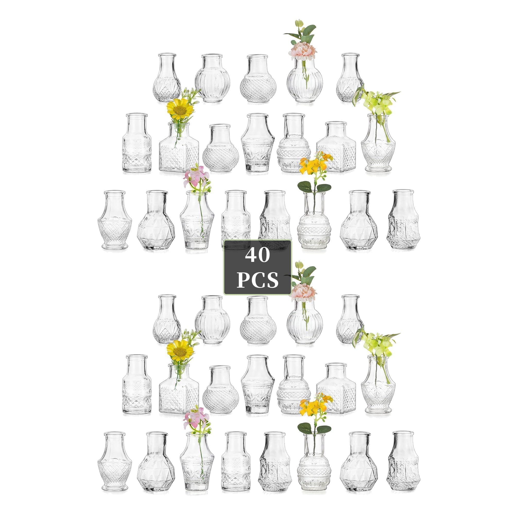 Glasseam Petit Vase en Verre pour Table: Lot de 40 Mini Vases Transparents pour Décorations de Table de Mariage Décorations de Table de Salle à Manger à la Maison