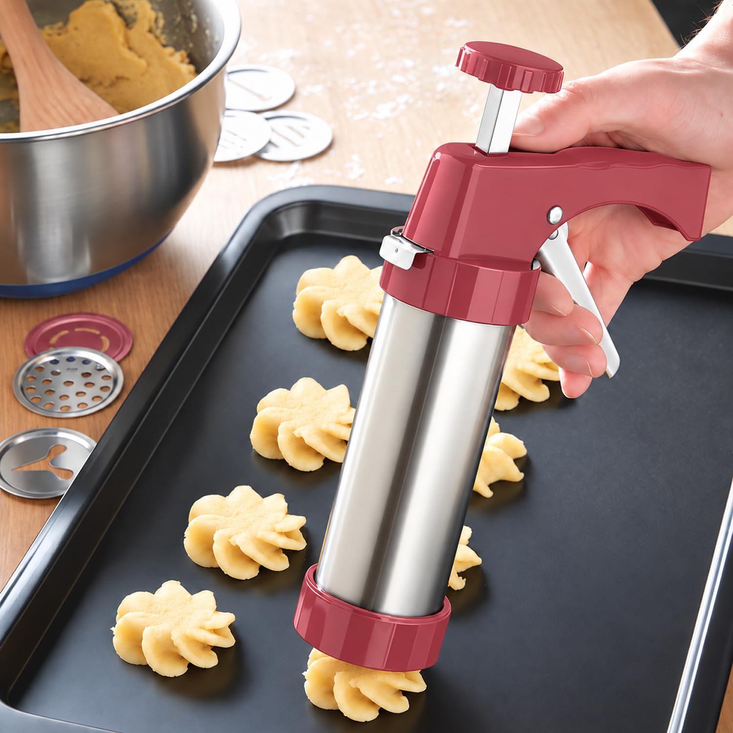 Christmas Cookie Press Gun - 13 Discs & Icing Nozzles -8
